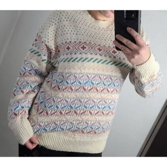 Vintage 80s Northern Isles Pastel Fair Isle Crewneck Sweater - Picture 2 of 14